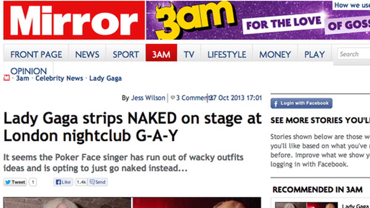 Lady Gaga kastade av sig sina kläder på nattklubben. 